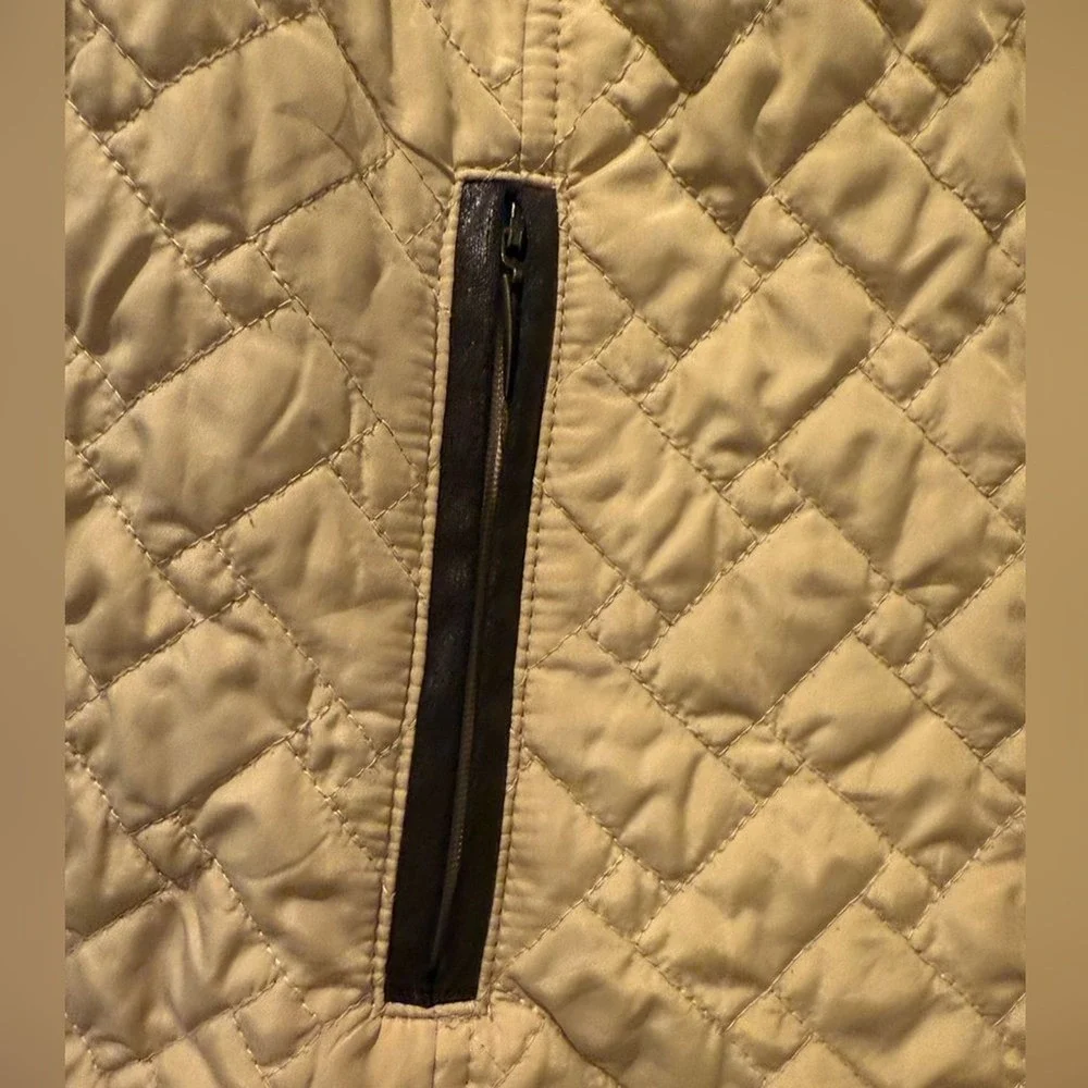 Charter Club Womens Beige‎ Quilted Barn Jacket Faux Leather Trim Size Large